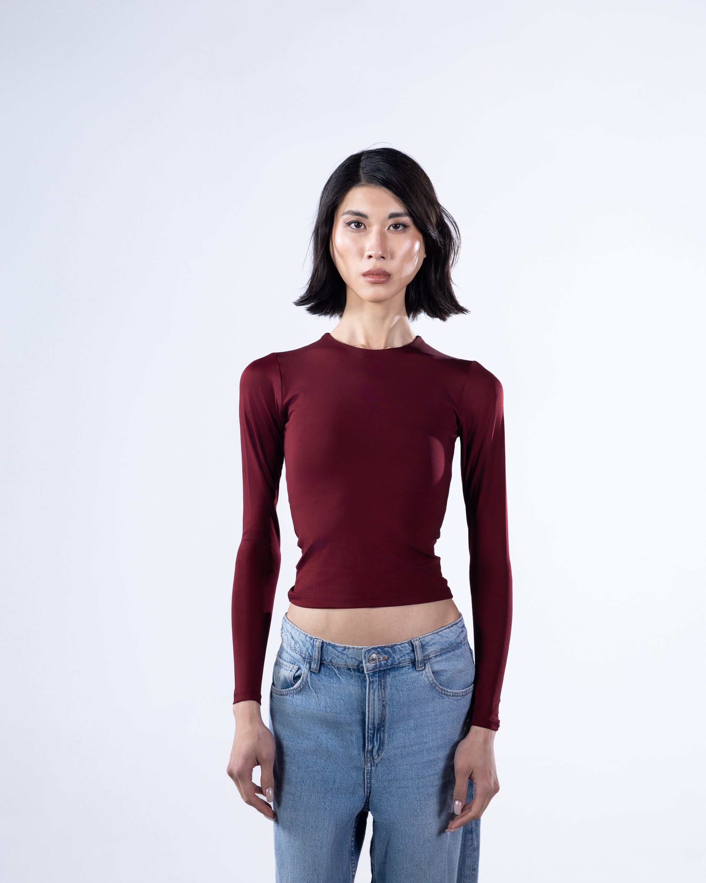 ROUND AERO CONTOUR LONG SLEEVE TOP - BURGUNDY