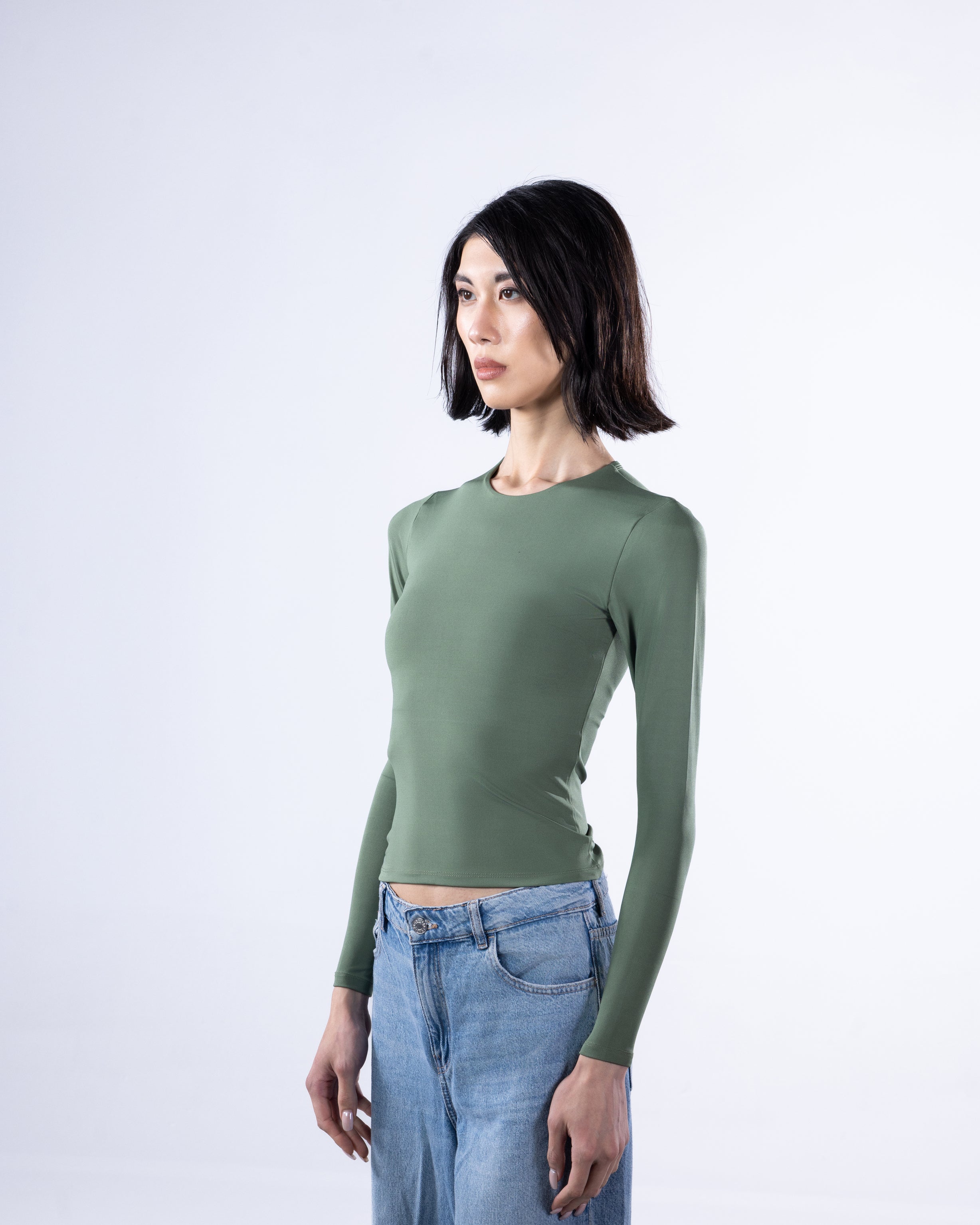 ROUND AERO CONTOUR LONG SLEEVE TOP - OLIVE