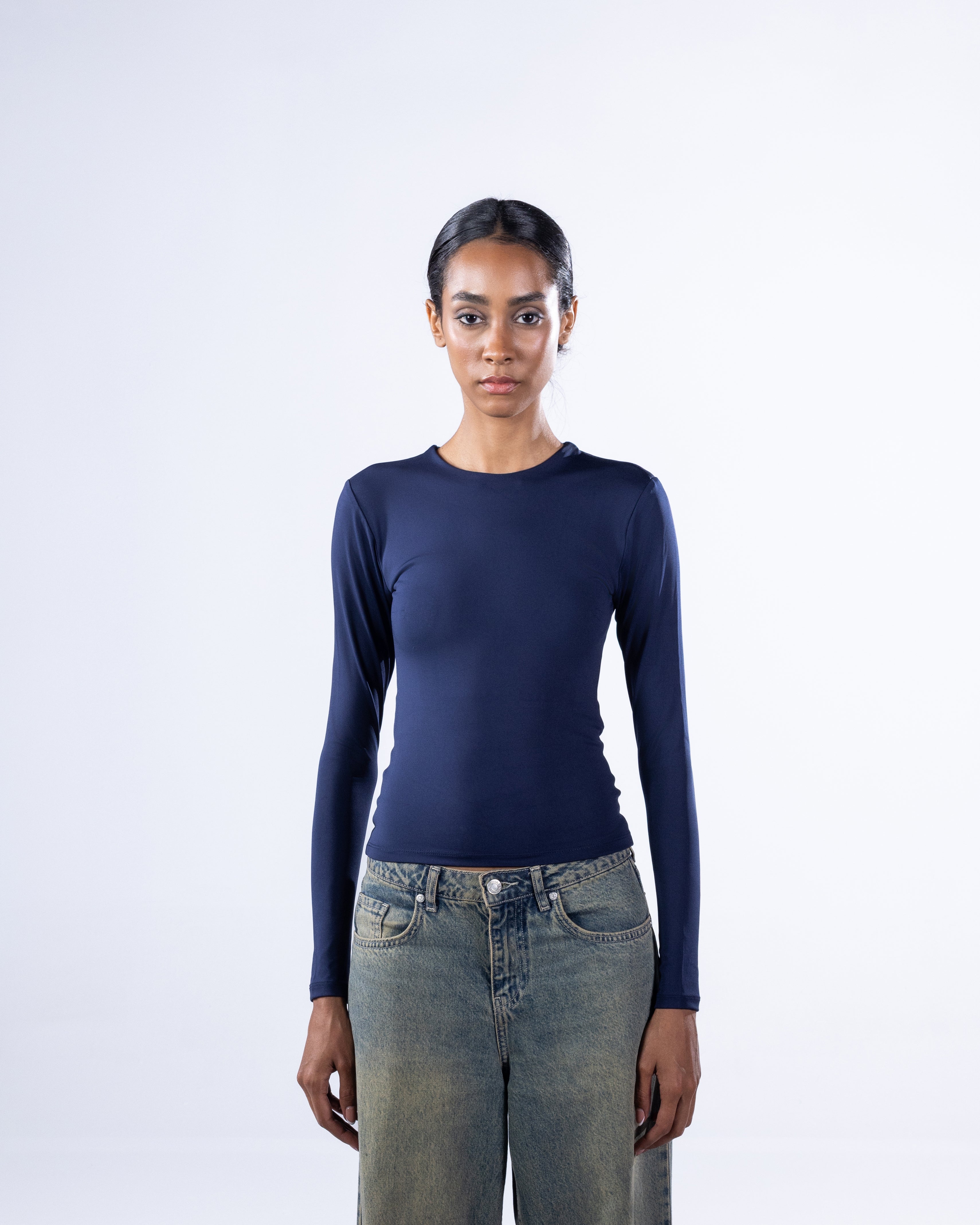 ROUND AERO CONTOUR LONG SLEEVE TOP - NAVY BLUE