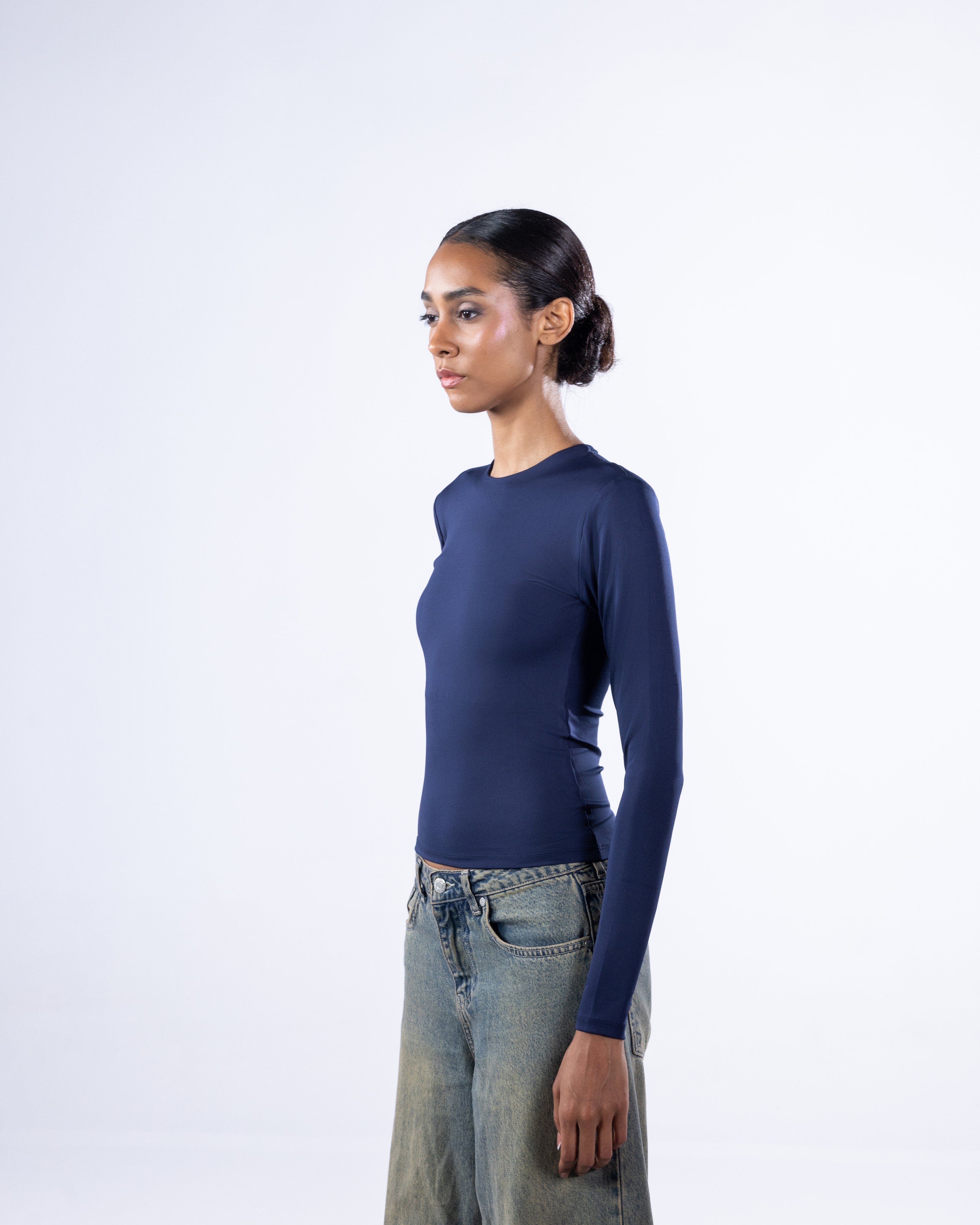 ROUND AERO CONTOUR LONG SLEEVE TOP - NAVY BLUE