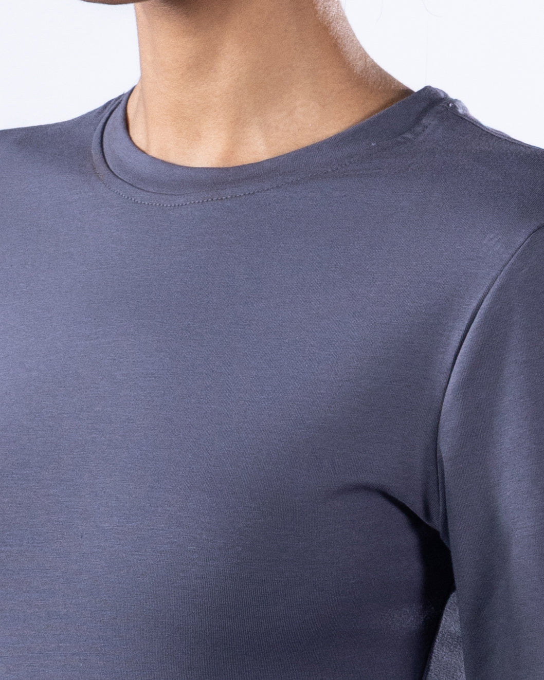 ROUND LONG SLEEVE COTTON TOP - GREY