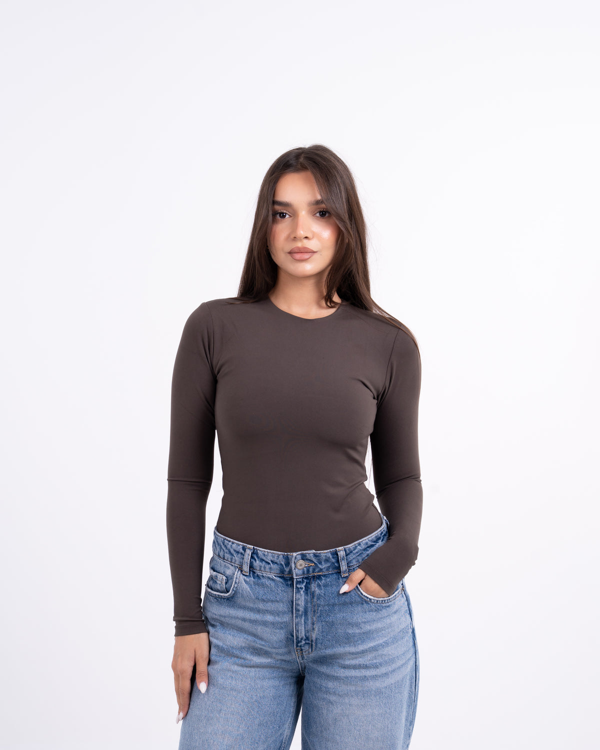 ROUND AERO CONTOUR LONG SLEEVE TOP - TAUPE