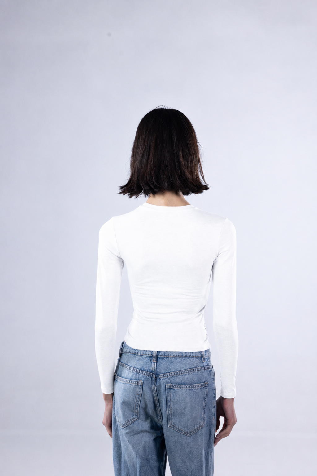 ROUND LONG SLEEVE COTTON TOP - WHITE