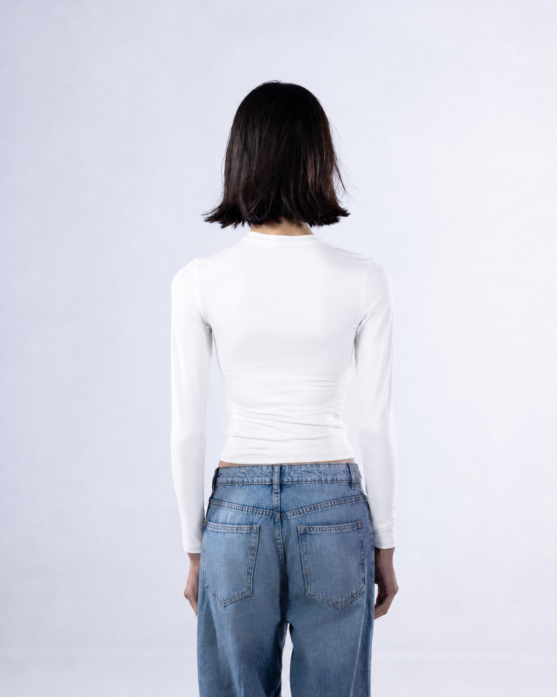 ROUND LONG SLEEVE COTTON TOP - WHITE
