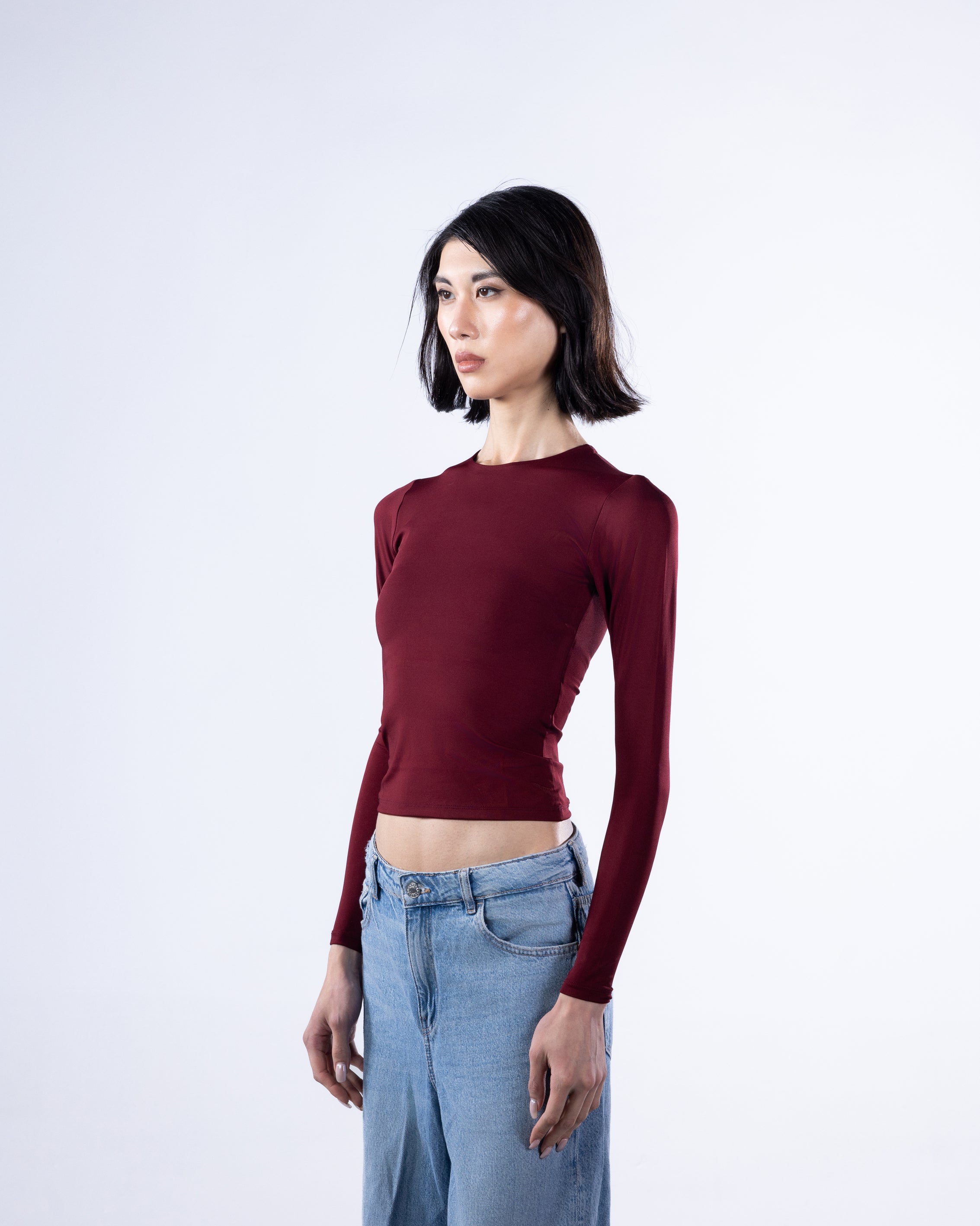ROUND AERO CONTOUR LONG SLEEVE TOP - BURGUNDY