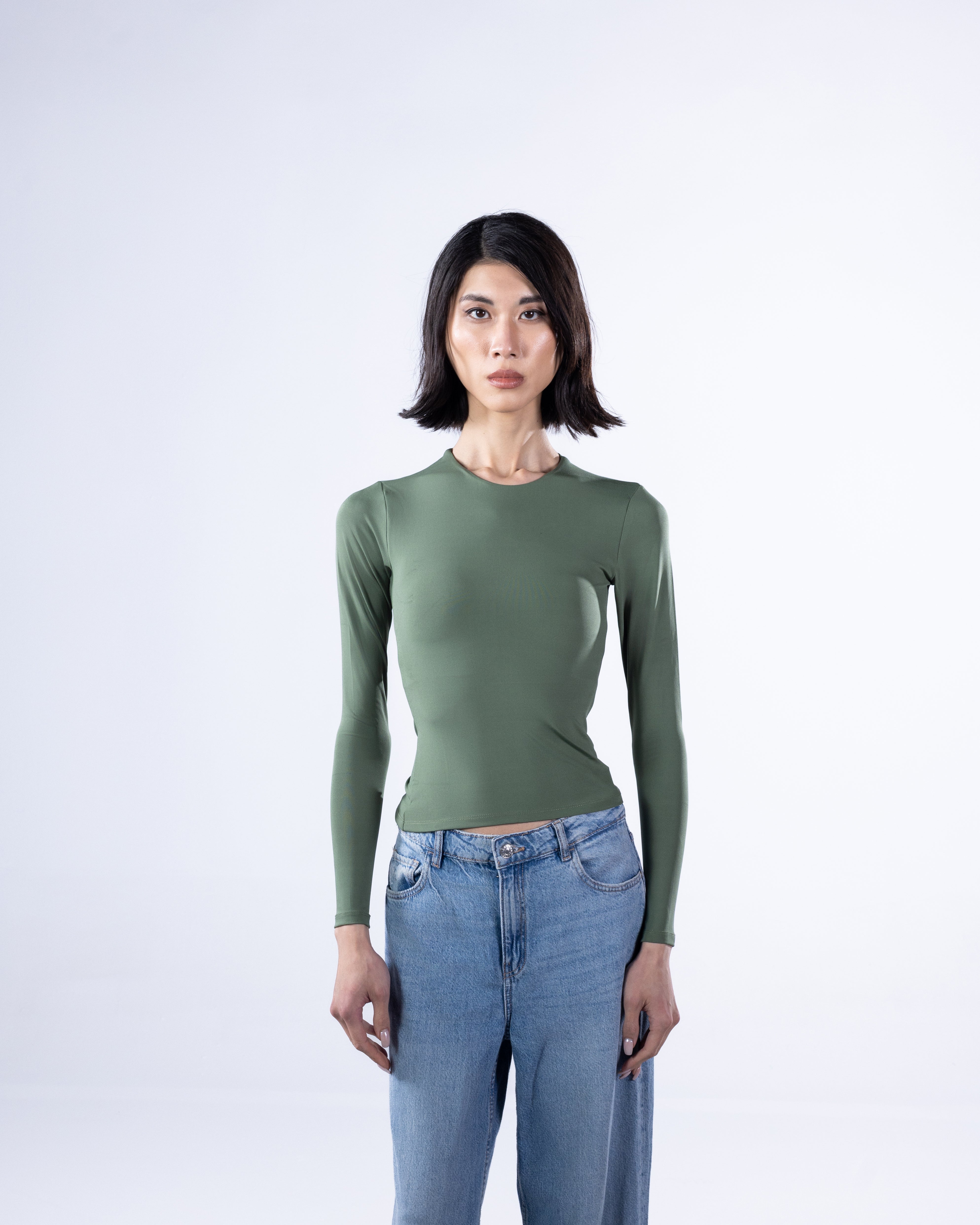ROUND AERO CONTOUR LONG SLEEVE TOP - OLIVE