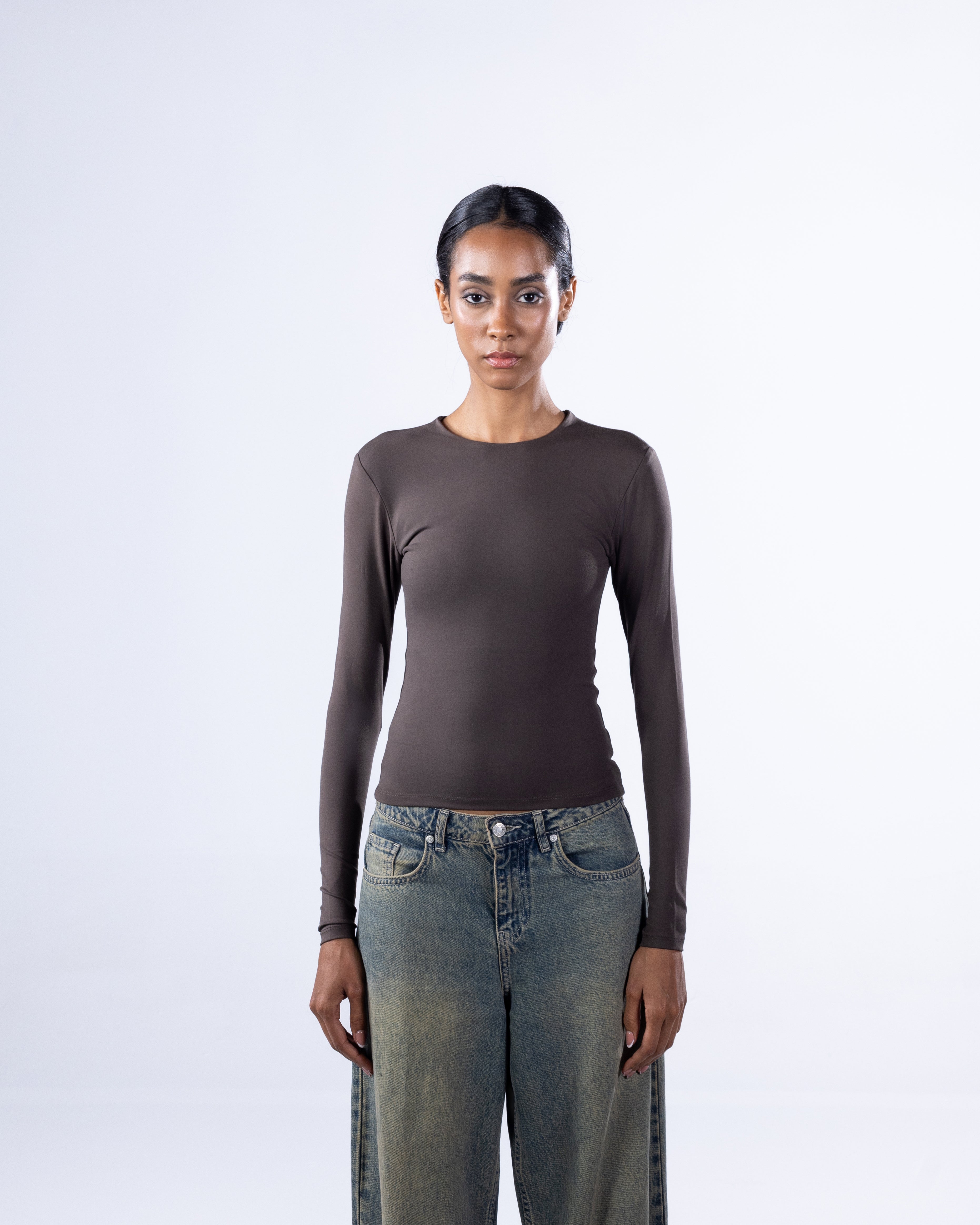 ROUND AERO CONTOUR LONG SLEEVE TOP - TAUPE
