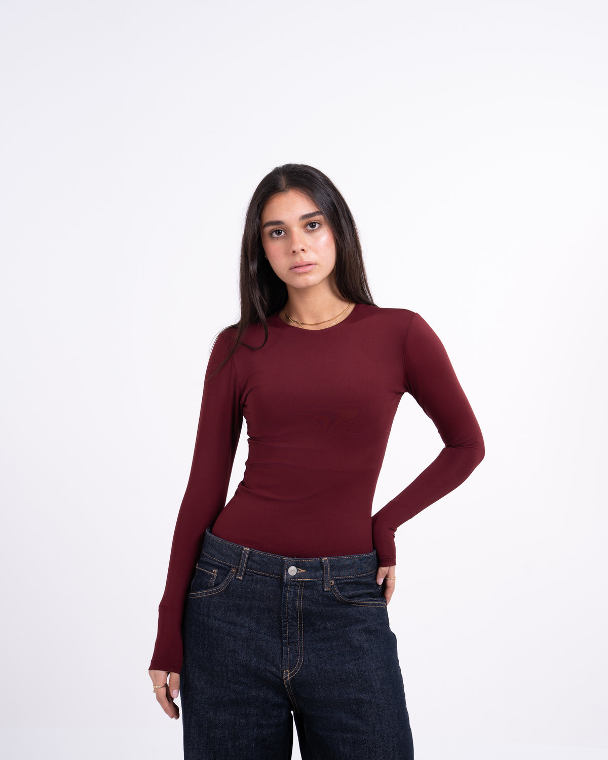ROUND AERO CONTOUR LONG SLEEVE TOP - BURGUNDY