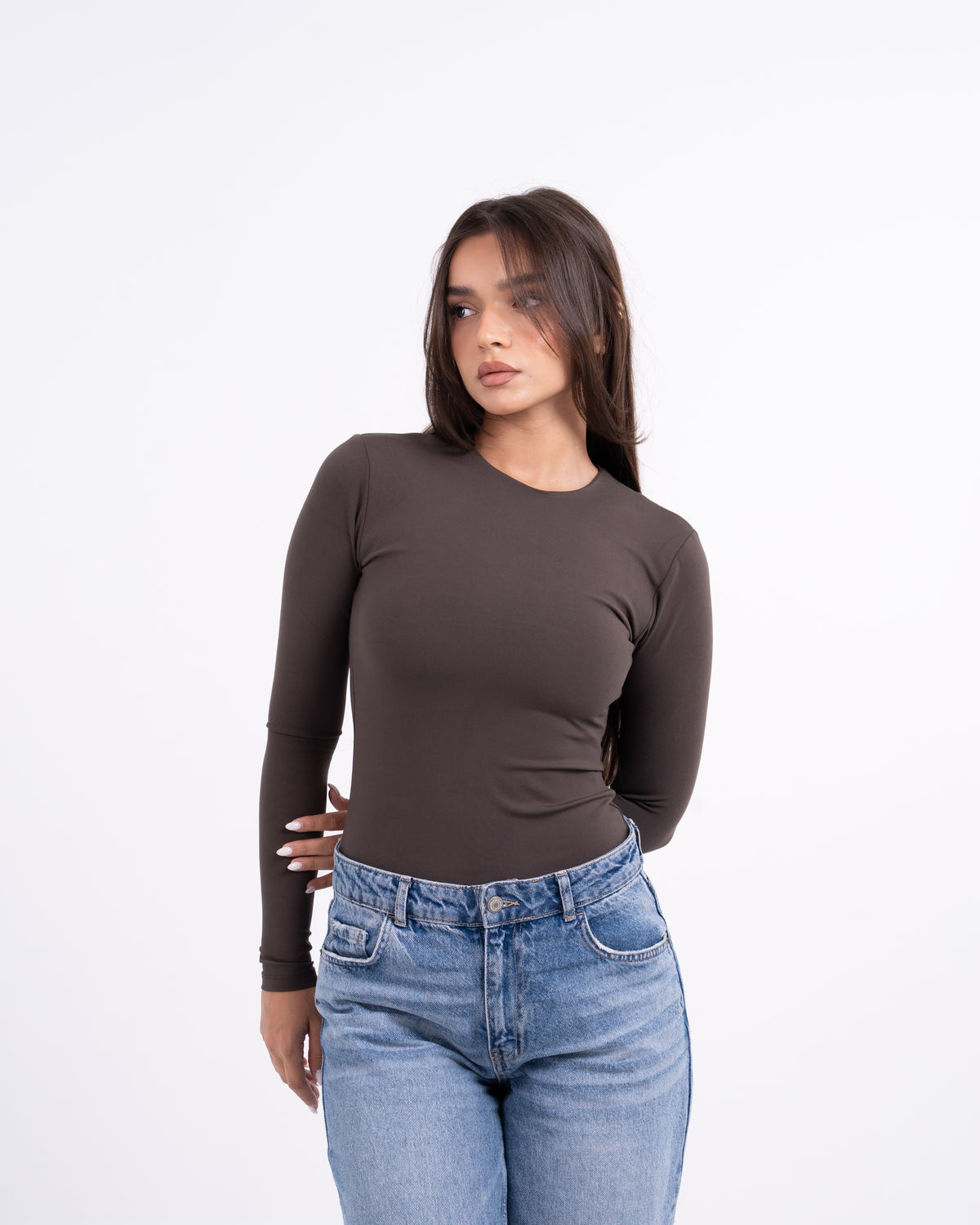 ROUND AERO CONTOUR LONG SLEEVE TOP - TAUPE