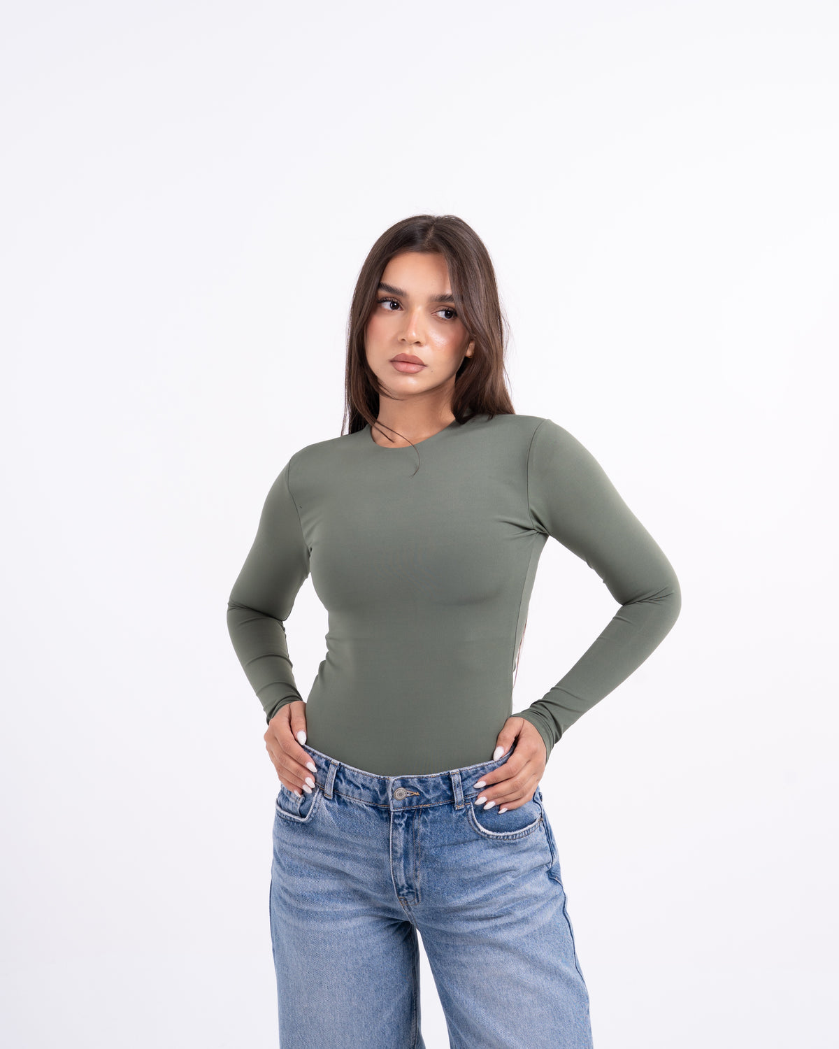 ROUND AERO CONTOUR LONG SLEEVE TOP - OLIVE